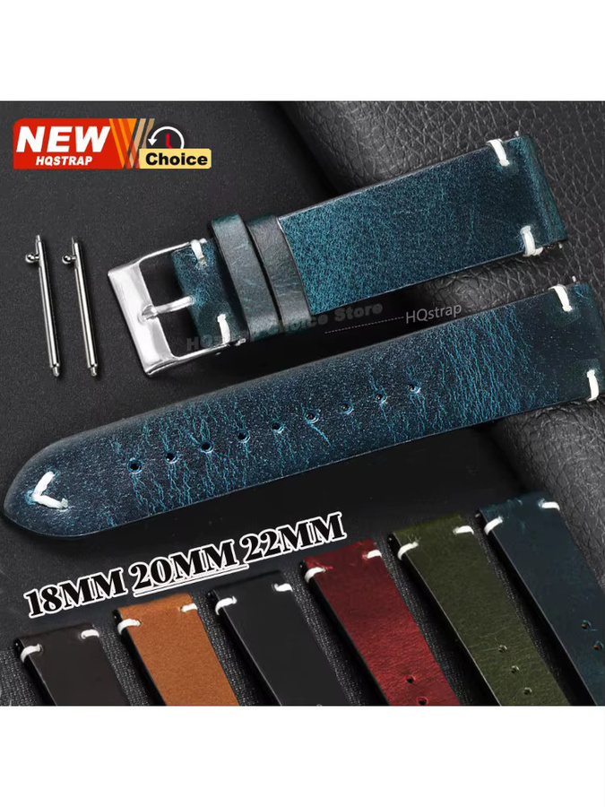 HQstrap Uhrenarmband Leder, Retro, Schwarz, Unisex - Bild 4