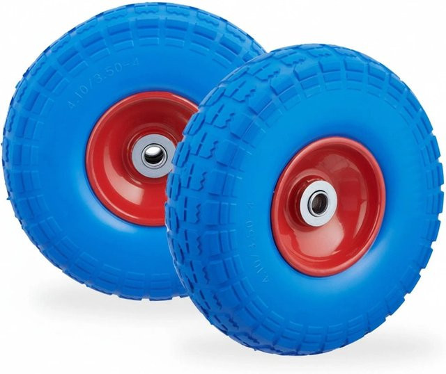 Relaxdays Sackkarrenrad Set aus PU Vollgummi und Stahl in Blau-Rot, 2er Pack, Durchmesser: 26 cm, Breite: 8,5 cm, Gewicht: 1 kg - Bild 1