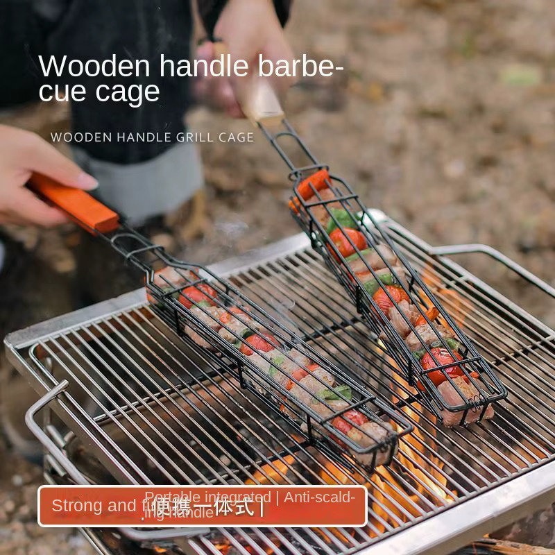 MAGICKIT Grillkäfig mit Holzgriff in Rot für Camping und Holzkohle Grillen - Bild 2