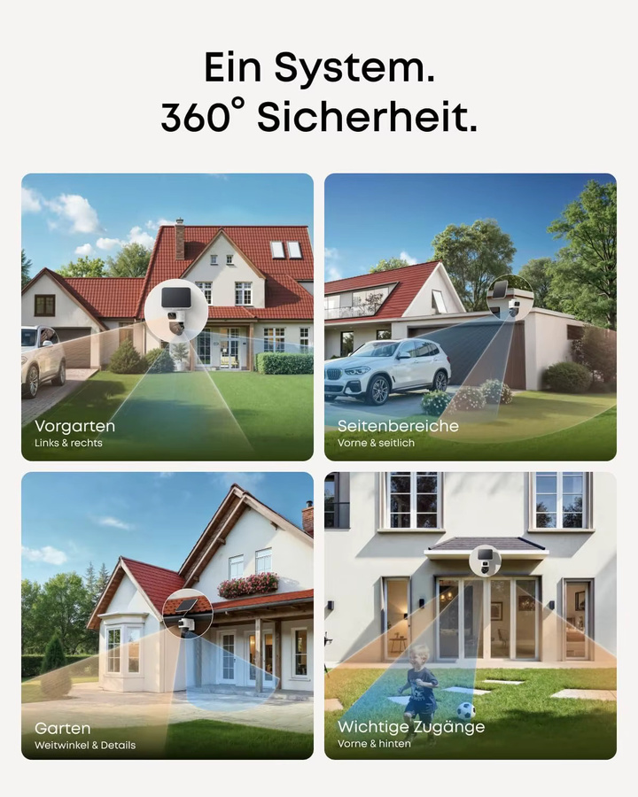 Anker eufy Security eufyCam S4 kabellose Solar-Outdoor-Überwachungskamera mit 3-Linsen Bullet-PTZ-Funktion, 4K UHD, 360° Multi-Kamera-Auto-Tracking, 8x Hybridzoom und Farbnachtsicht in Weiß, kompatibel mit HomeBase S380 - Bild 4