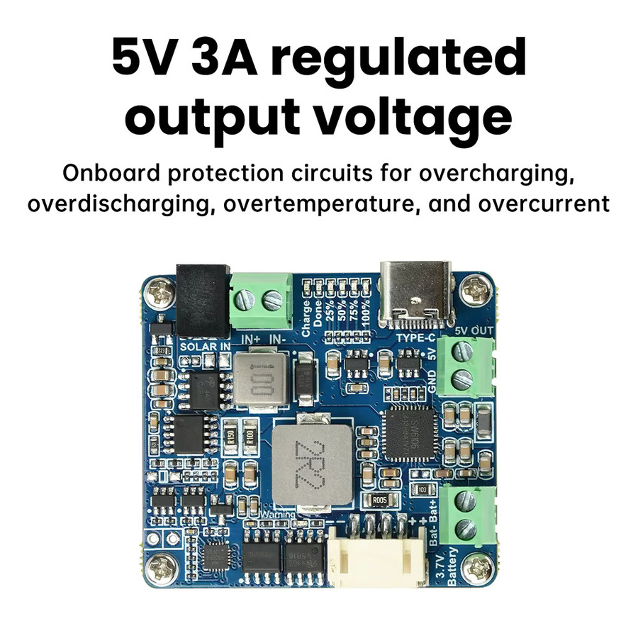 Solarstrom-Managementmodul DC 6-24V mit geregeltem 5V 3A Ausgang, Solarladeregler mit MPPT, PD, QC, FCP und SFCP Typ-C-Ladung in Blau - Bild 2