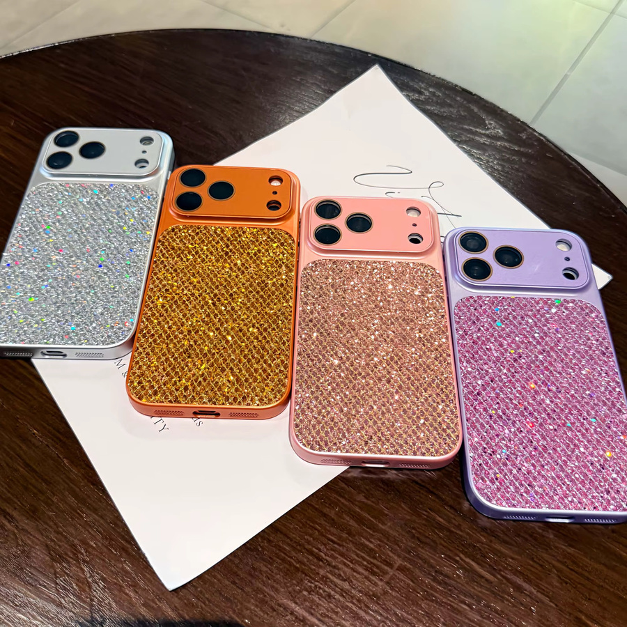 HKNR Glitzer Handyhülle mit Kameraobjektivschutz für iPhone 11 bis iPhone 17 Pro Max in Silber - Bild 2