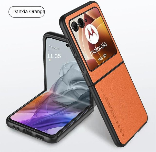 Premium Lederhülle für Motorola Razr 50 Ultra und Razr 40 Ultra in Orange, stoßfeste Handyhülle aus Hartplastik - Bild 1