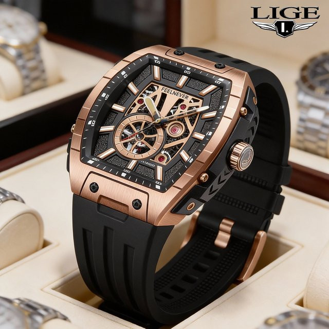 FEELNEVER Armbanduhr, Automatik, Edelstahl, Roségold, Kautschuk, Herren - Bild 1