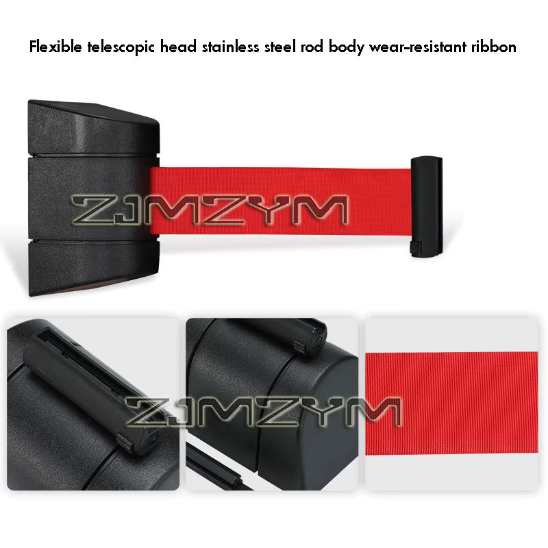 ZJMZYM Einziehgürtel Absperrband aus Kunststoff in Schwarz-Rot für Wandpoller und Magnetzaun-Leitplanken - Bild 2