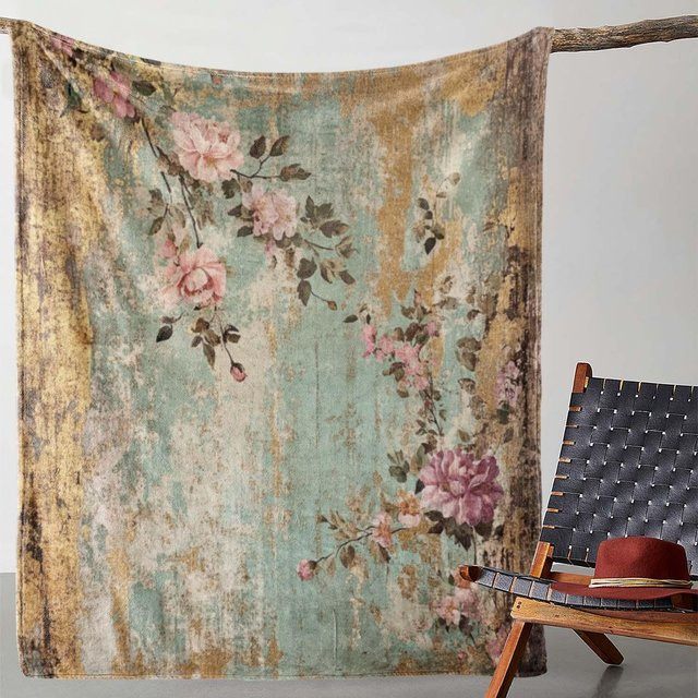 JMG Household Supplies Blumen-Decke im Vintage-Stil, Mehrfarbig, B/B: 150 x 200 cm - Bild 1