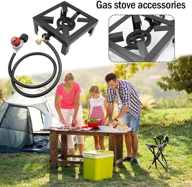 Tomshoo 8KW Gusseisen Propangas-Herd in Schwarz, tragbarer Outdoor-Campingkocher mit Schlauch und Regler - Bild 1