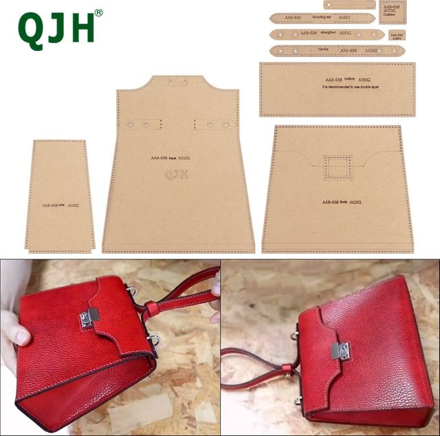 QJH DIY Kraftpapier-Materialien Vorlage für Leder-Schultertaschen und Handtaschen, Schnittmuster in Braun - Bild 1