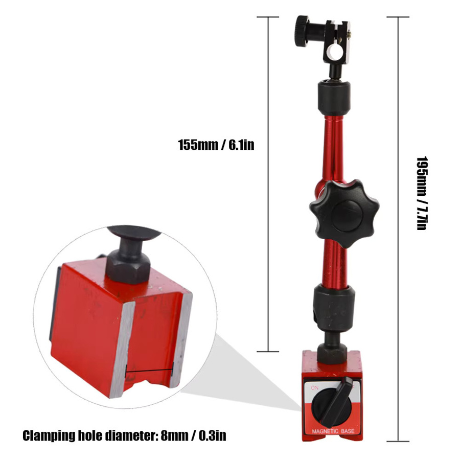 BASI Messuhr-Set mit 0,01 mm Genauigkeit, stoßfeste Messuhr inklusive magnetischem V-Nut-Ständer und Basis in Silber - Bild 4