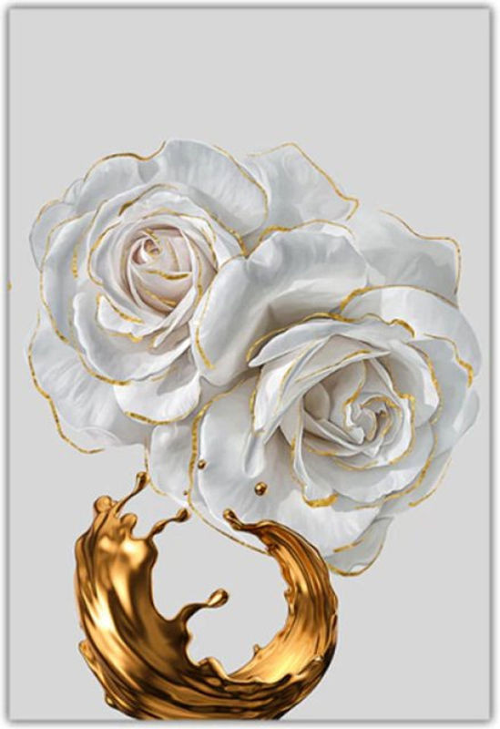 TPFLiving Luxus Poster Leinwand Goldene und weiße Rose Floral Motiv Rahmenlos B: 70 cm, H: 100 cm - Bild 1