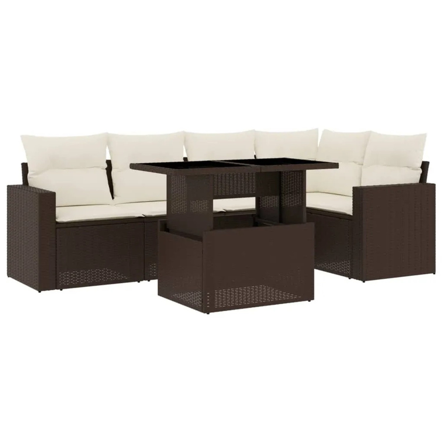 vidaXL 6-tlg Garten-Sofagarnitur in L-Form aus braunem Poly-Rattan mit UV-beständigen Kissen - Bild 2