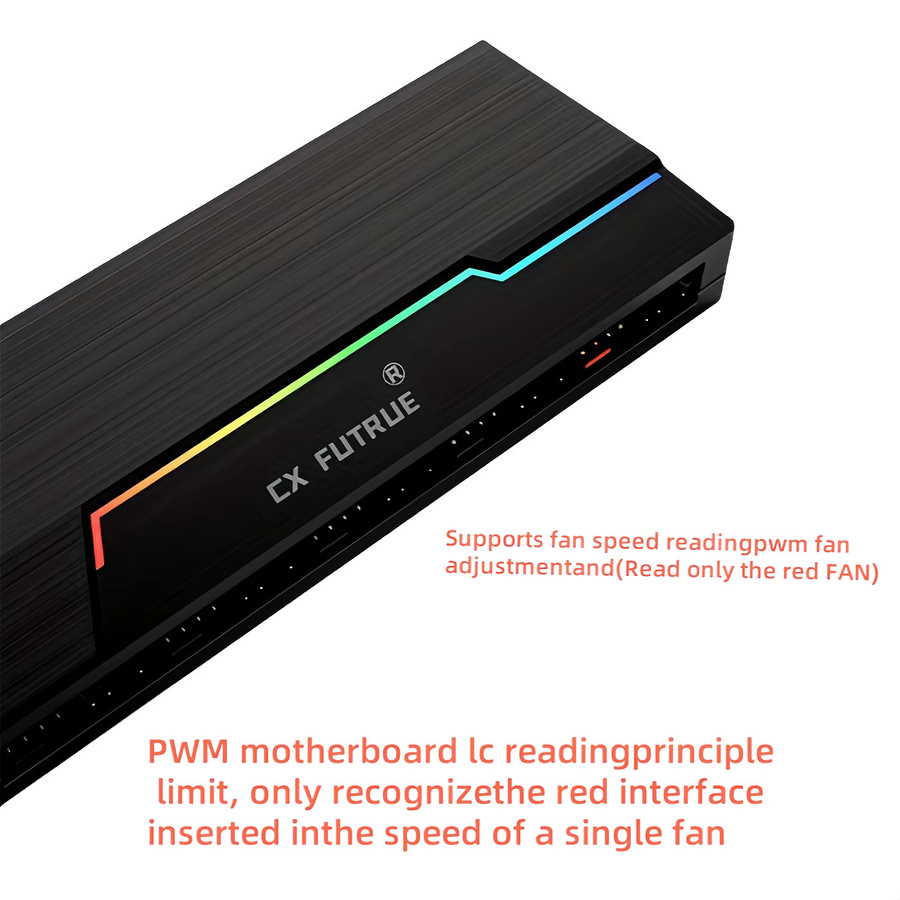 AuyiHomu Dualer 10-Port 4-Pin PWM 5V 3-Pin ARGB Lüfter-Hub mit Fernbedienung für PC-Gehäusekühlung in Schwarz - Bild 4