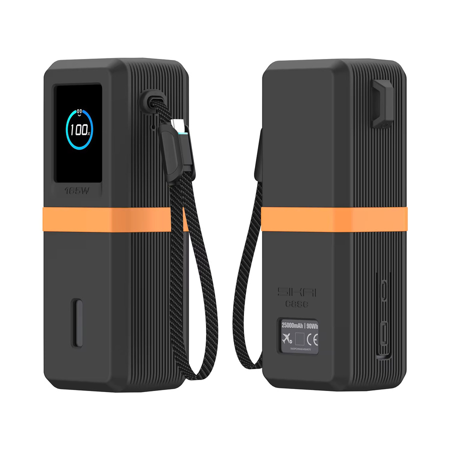 SIKAI Silikon-Powerbank-Hülle für Anker Zolo 165W 25000mAh, stoßfeste Schutzhülle mit Kabelorganisator-Ring und Lanyard-Loch in Schwarz, Orange oder Grau - Bild 5