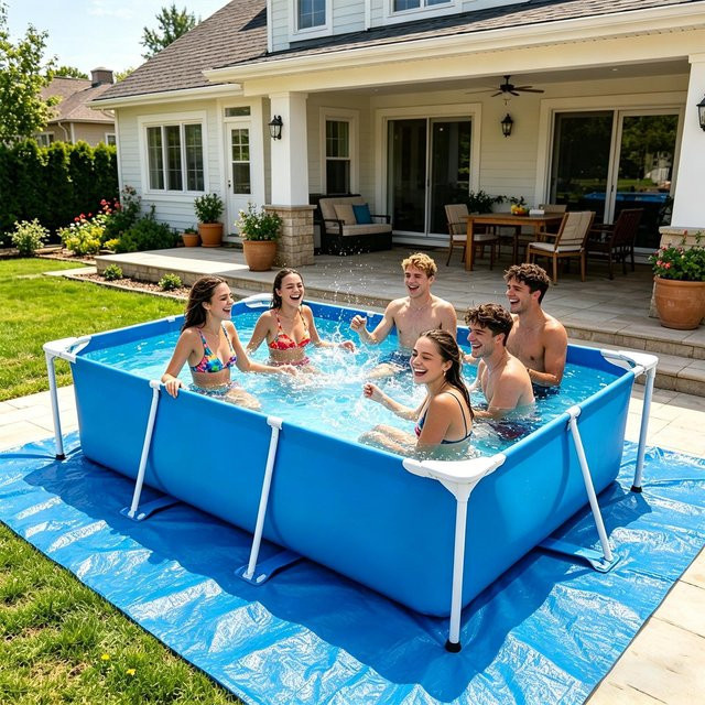Rechteckige Pool-Unterlage aus Kunststoff in Blau, B/T/H: 445 x 445 cm - Bild 1