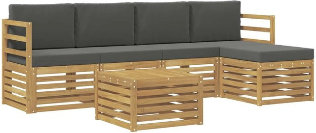 vidaXL Outdoor-Sofagarnitur 6-teilig aus Akazienholz mit Polstern in Weiß und Anthrazit, B/T/H: 59 x 59 x 37 cm - Bild 1
