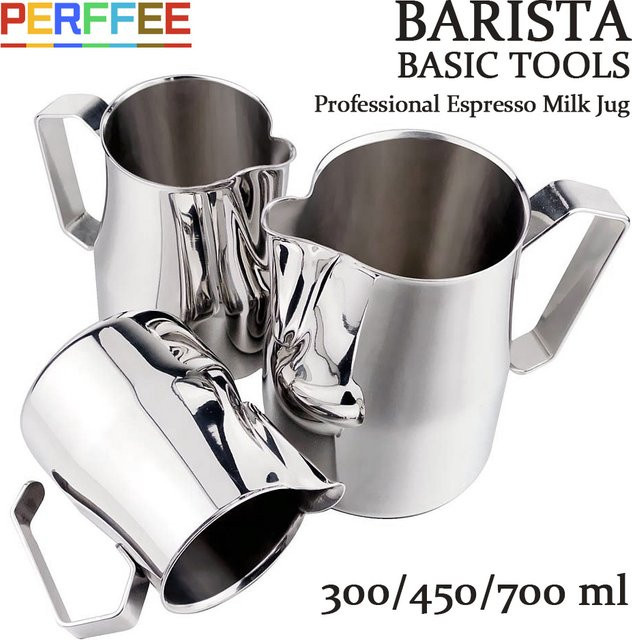 PERFFEE Espresso-Milchbecher aus Edelstahl in Silber, Milchkännchen mit einfachem Ausgießer für Kaffee und Milchaufschäumen - Bild 1