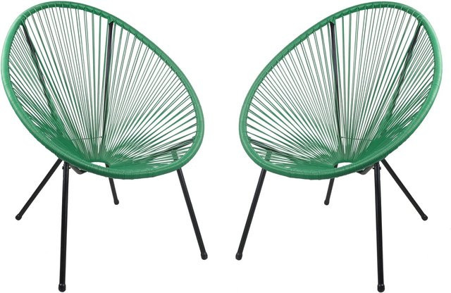 DELUKE Gartenstuhl 2er Set SVEN Relaxsessel aus Kunstgeflecht in Grün mit Armlehnen und Metallrahmen - Bild 1