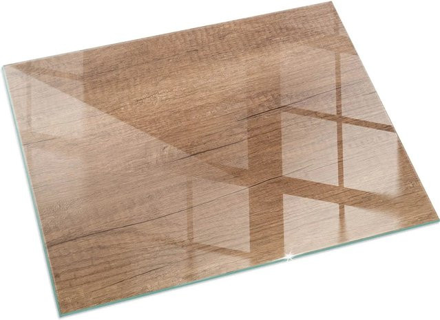 Tulup Glasplatte für Kamin mit natürlichem Holzmuster in Braun, B/T: 60 x 40 cm - Bild 1