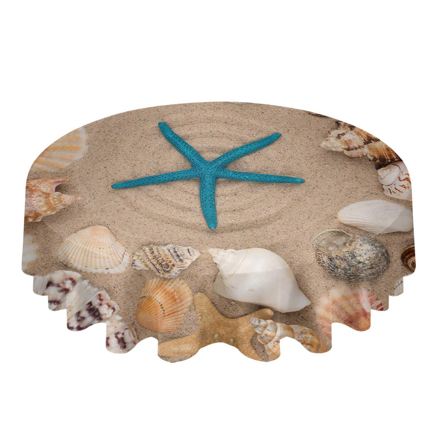 Runde wasserdichte Tischdecke mit Strand Motiv Seestern und Muschel von A Family Of Home Textiles, Set aus 1 Tischdecke und 4 Tischsets, B/T: 84 x 122 cm - Bild 2