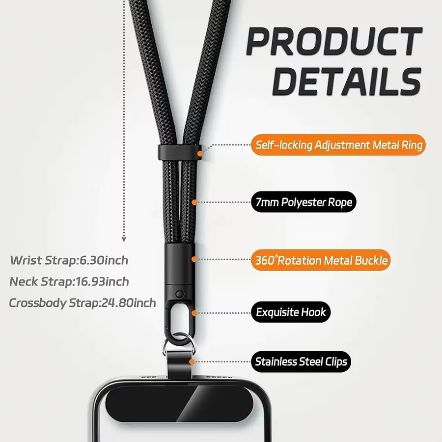 Universelles geflochtenes Handy-Lanyard als verstellbares Umhängeband und Handschlaufe in Orange oder Schwarz - Bild 2