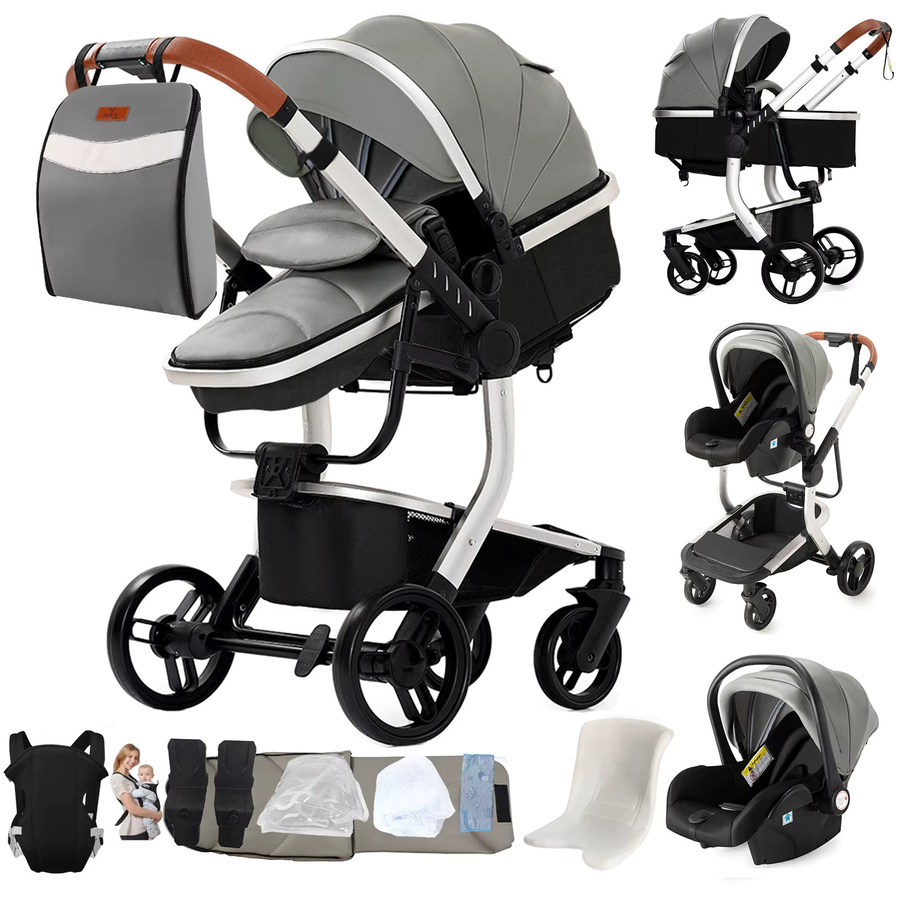Prokoke 3-in-1 Baby-Kinderwagen Reisesystem mit Autositz und Liegebox in Grau und Schwarz - Bild 8