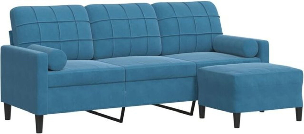 Vidaxl 3-Sitzer-Sofa mit Hocker in Blau aus Samt und Polyester mit Metallgestell im modernen Design, Breite: 197 cm - Bild 1