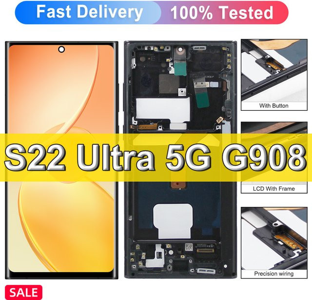 Samsung Galaxy S22 Ultra Ersatz LCD-Display mit Rahmen, 6,78 Zoll Super AMOLED Digitaler Touchscreen in Schwarz, Modell S908B S908U - Bild 1