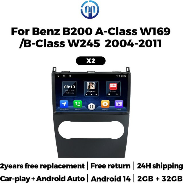 STRONGNAVI Android 14 Multimedia Radio mit IPS Bildschirm, GPS, Bluetooth und Video Player für Benz B-Klasse W169 A160 A180 A200 A220 (2009-2012), Schwarz - Bild 1