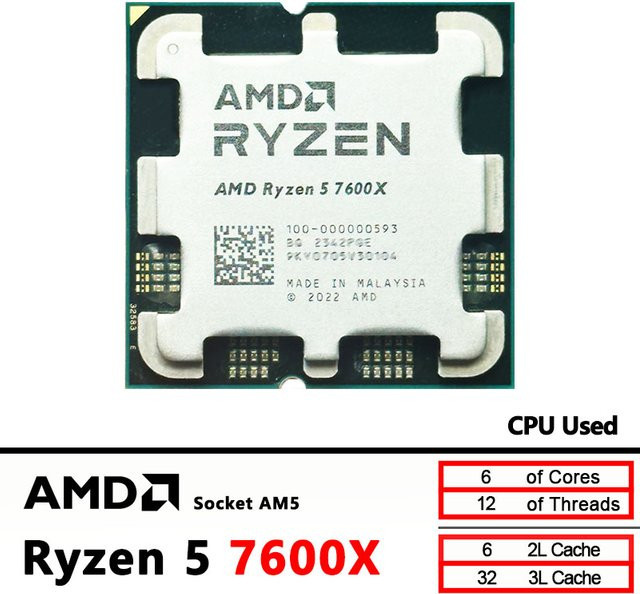 AMD Ryzen 5 7600X CPU-Prozessor, 6-Kern, 12-Thread, Sockel AM5, Gebraucht - Bild 1