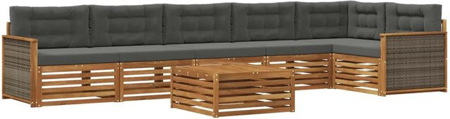 vidaXL Outdoor-Sofagarnitur L-Form aus Akazienholz mit 7 Kissen in Anthrazit und Natur - Bild 1