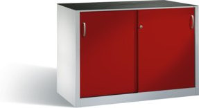 C+P Werkzeug-Beistellschrank mit Schiebetüren, Front Rubinrot, Korpus Lichtgrau, H: 100 cm, B: 160 cm, T: 60 cm - Bild 1