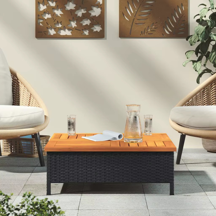 vidaXL Gartentisch aus Akazienholz und Kunstharz in Schwarz, B/T/H: 70 x 70 x 25 cm - Bild 3