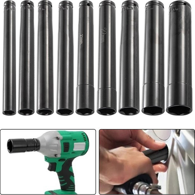 Tiefen-Schlüsselbuchse 1/2 Zoll mit 14-32mm Adapter in Schwarz für Muttern und Spanner, Länge: 200 mm - Bild 1