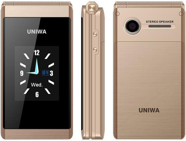UNIWA X29 Klapptelefon mit zwei Bildschirmen in Gold für Senioren mit SOS-Funktion und lauter Ton - Bild 1