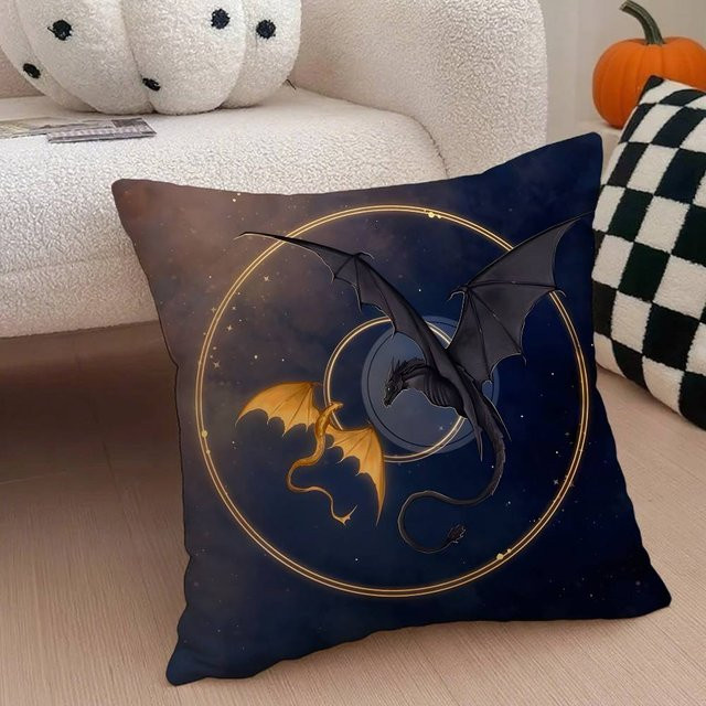 Delampa Kissenbezug mit Drachen-Motiv in Blau, kurzplüschiger Sofakissenbezug mit verstecktem Reißverschluss, B/B: 18 x 18 cm - Bild 1