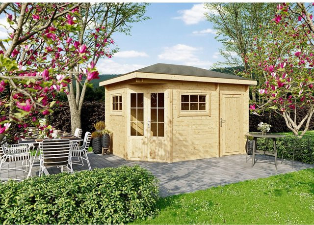 Fjordholz Gartenhaus Modell Evelyn 2D als 5-Eck aus imprägniertem Holz in Braun und Transparent - Bild 1