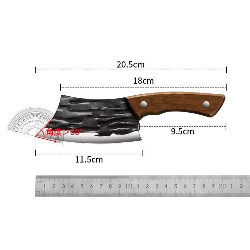 PTIEB Mini Hackmesser aus Edelstahl mit Holzgriff in Schwarz und Silber für Fisch, Fleisch und Gemüse - Bild 5