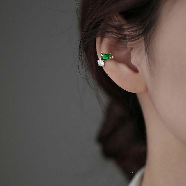 Ohrringe Clip-On, Helix Bone Climber, Grün, Silber, Unisex - Bild 1