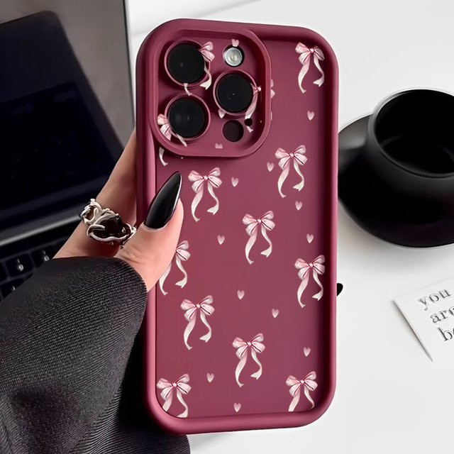 Stoßfeste Silikon-TPU Handyhülle mit rosa Schleifenmuster für Apple iPhone 11 bis iPhone 17 Pro Max - Bild 1