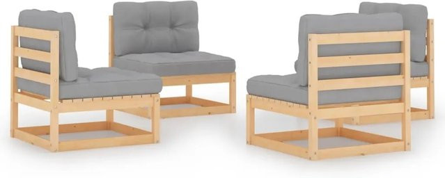 vidaXL 4-tlg Garten-Lounge-Set aus massivem Kiefernholz mit grauen Polsterkissen - Bild 1
