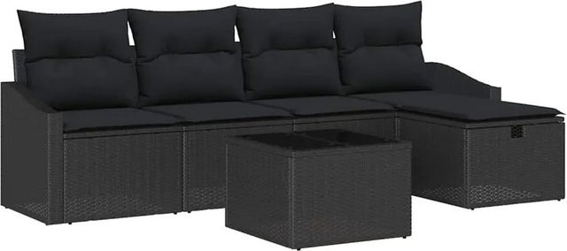 vidaXL Garten-Sofa-Set aus Polyrattan in Schwarz mit 6 Teilen und Kissen - Bild 1