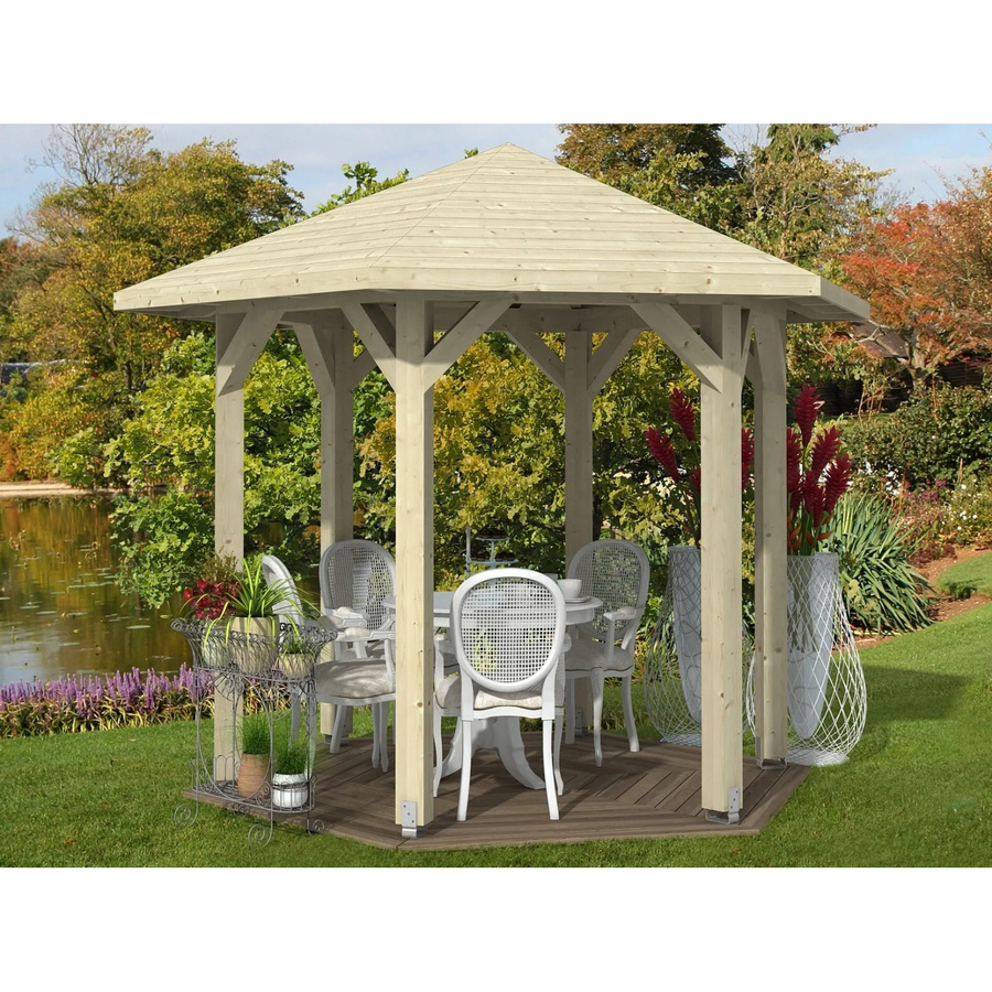 Skan Holz Pavillon Nancy 1 aus Leimholz Fichte in Beige mit Zeltdach, B/H/T: 360 x 292 x 312 cm - Bild 2
