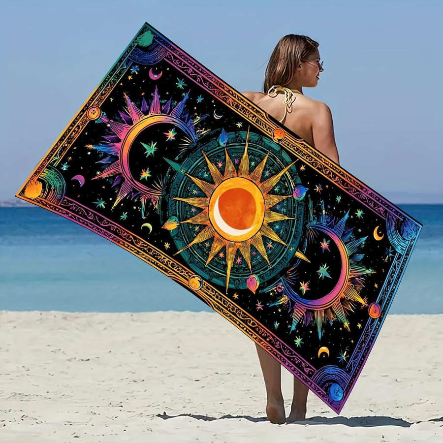 Dalangpa Strandtuch Bohemian Sonne, Mond & Sternenhimmel aus Mikrofaser, multicolor, Breite: 30 cm, Höhe: 60 cm - Bild 4