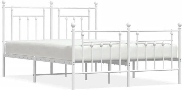 vidaXL Bettgestell aus Metall mit Kopf- und Fußteil in Weiß, B/T/H: 140 x 190 cm - Bild 1
