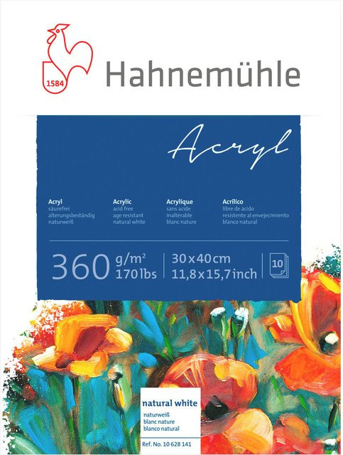 Hahnemühle Acrylmalkarton naturweiß, 10 Blatt, B: 30 cm, H: 40 cm, 360g/m² - Bild 1