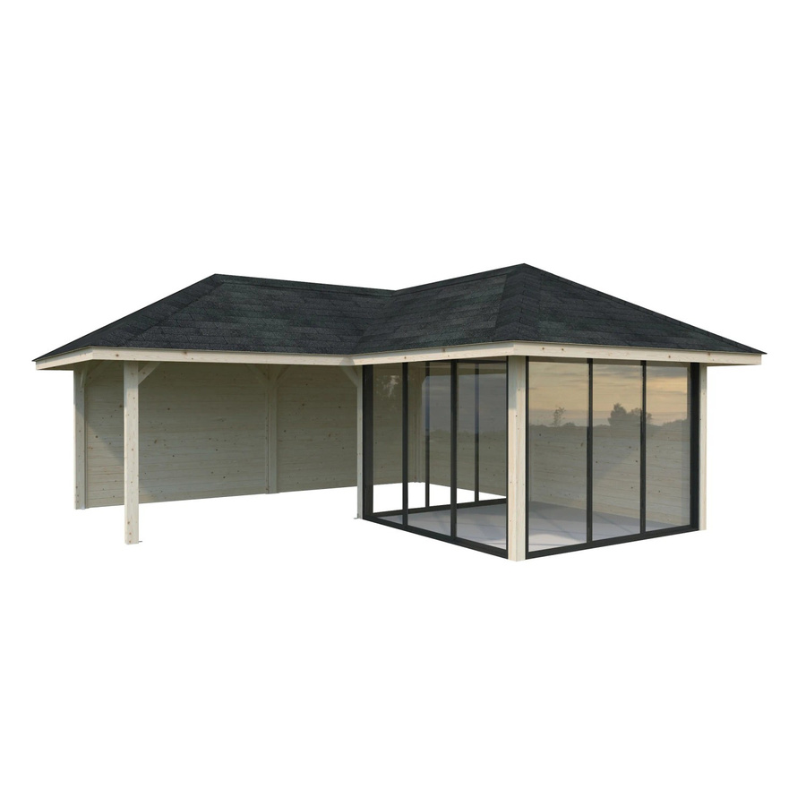 PALMAKO Pavillon Bianca Set 212 Slide aus Fichtenholz mit Alu-Schiebetüren und PZ-Schloss, braun, B/H/T: 588 x 319 x 588 cm - Bild 3