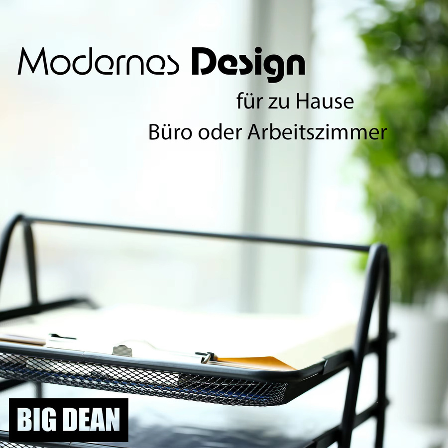 BigDean Briefablage ausziehbar aus Metall in Schwarz mit 3 Fächern für A4 Dokumente - Bild 2