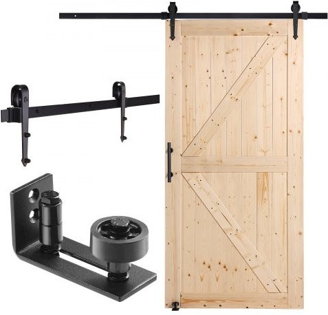 VEVOR Barn Door Set mit Schiebetür aus Fichtenholz in Braun, Rustikaler Stil, B/H: 106,68 x 213,36 cm - Bild 1