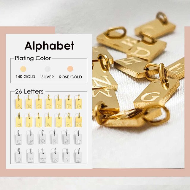 Anhänger A-Z Graviert, Edelstahl, Gold, Unisex, 3 Stück/Set - Bild 1