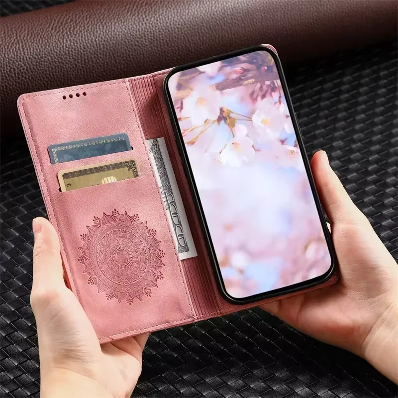Magnetische Lederhülle im Brieftaschen-Design für Xiaomi Redmi Note 14 15 Pro Plus 13 14 15 Serie mit Kartenfach in Rot und Pink - Bild 2